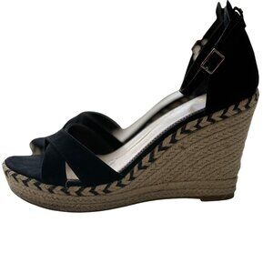 Sam Edelman Circus Black Espadrille Wedge Sandals w/ Ankle Strap & 4" Heel 10M